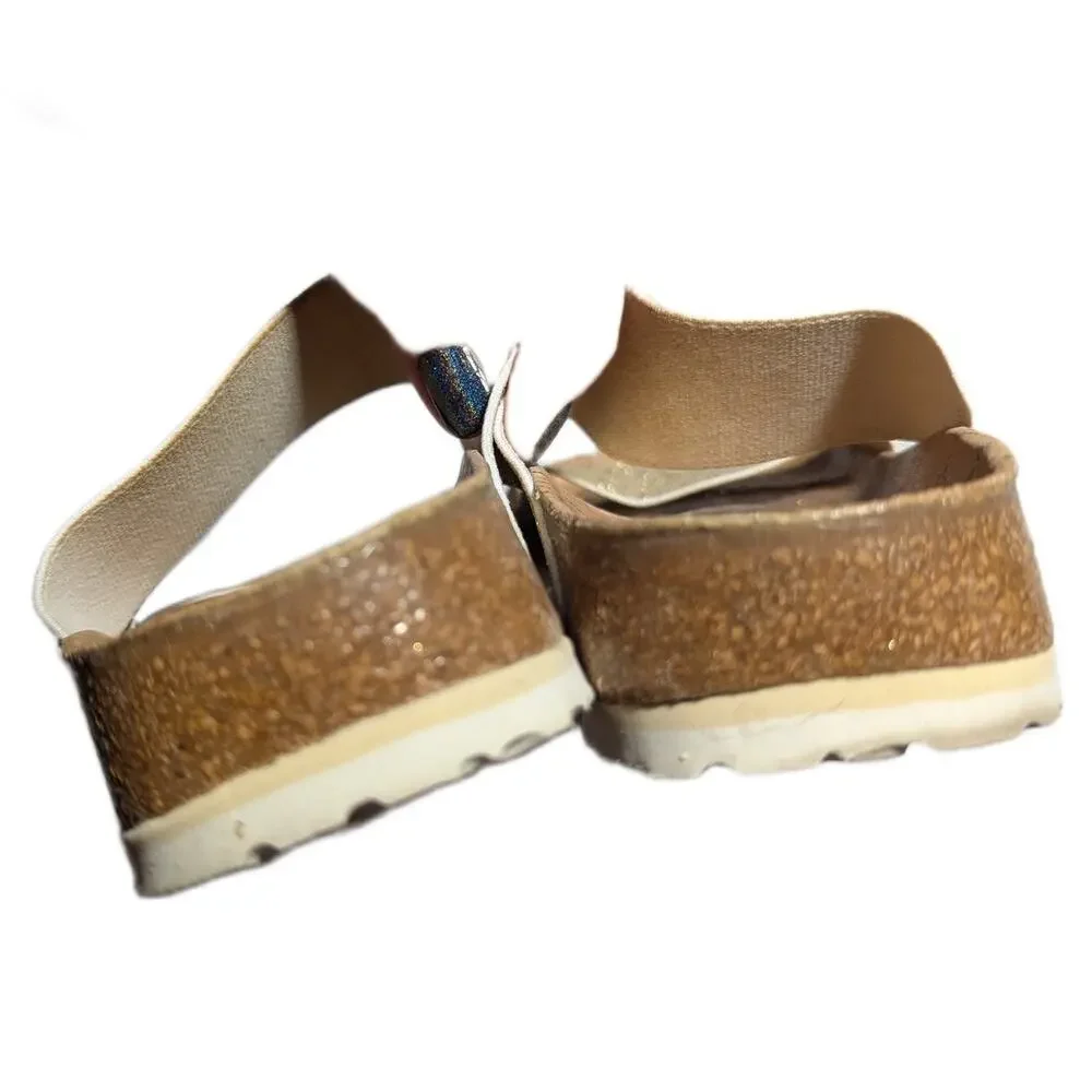 Birkenstock Birki's Gold Glitter Double Strap Cork Footbed Slide Sandals 36 5 N